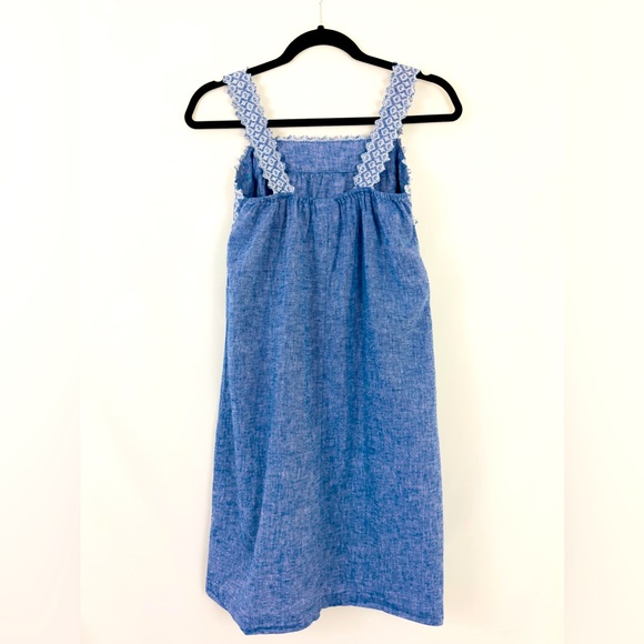 Isabel Maternity Chambray Blue Cotton Dress Wide Patterned Shoulder Stra… - Picture 3 of 5